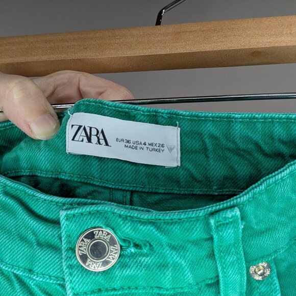 Zara Wide Leg Jeans Kelly Green Size 4 - Picture 4 of 4